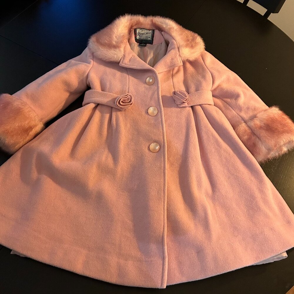 💖✨ Rothschild Pink Wool Coat with Faux Fur Trim – Size 4T ✨💖